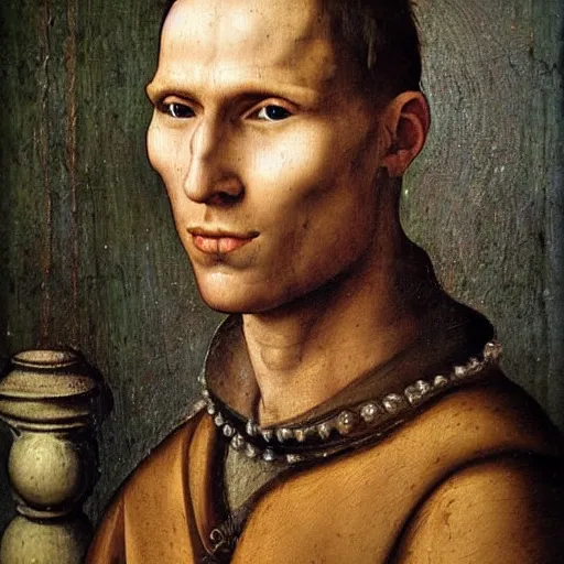 Image similar to A 14th century italian renaissance oil painting of Jerma985, portrait of Jerma985, grainy, realistic, very realistic, hyperrealistic, highly detailed, very detailed, extremely detailed, very neat, very epic, very cool, detailed, trending on artstation