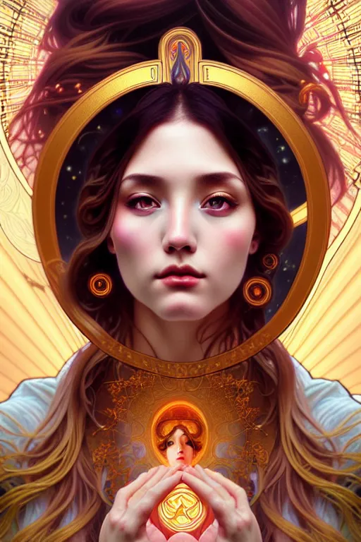 Image similar to empress of eternity, space, universe, portrait, highly detailed, deep focus, elegant, digital painting, smooth, sharp focus, illustration, ultra realistic, 8 k, art by artgerm and alphonse mucha