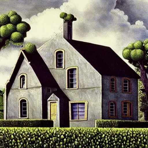 Prompt: Hyperrealism traditional austian house in a vineyard painting by MC Escher