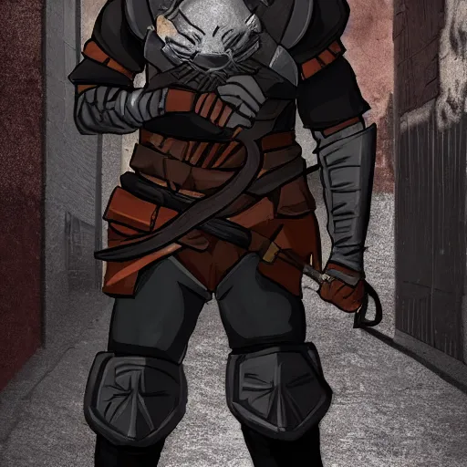 Image similar to rpg rogue walking in an alley, bandaged face, sharingan eyes, leather armour, fantasy