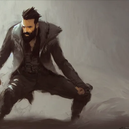 Image similar to an image of kaiser posing in a cool position while having a beard by greg rutkowski