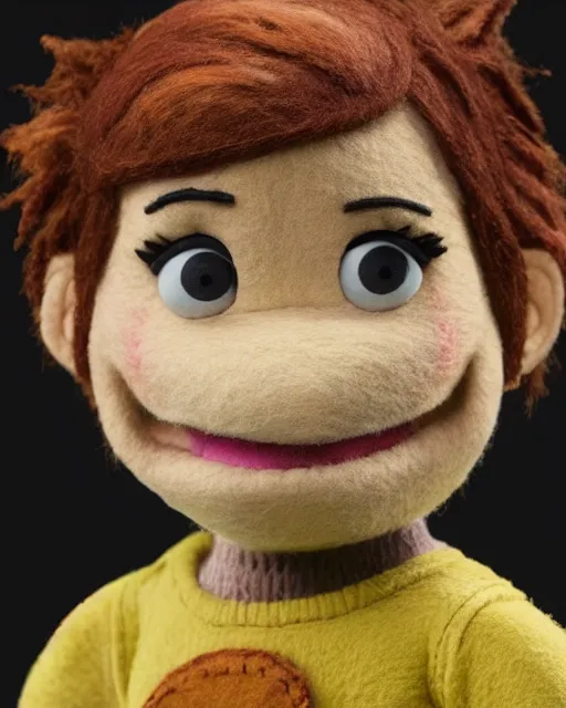 Image similar to abby from the last of us as a muppet. highly detailed felt. hyper real photo. 4 k.