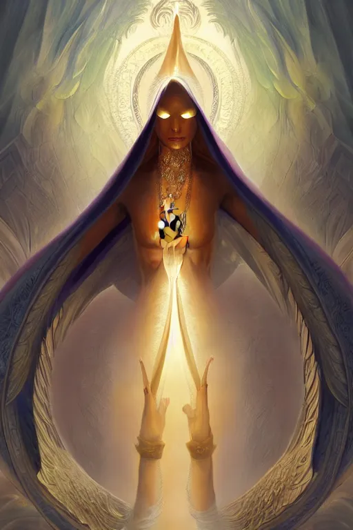 Prompt: angel doing yoga in temple, angel is wearing cloak, fantasy, intricate, elegant, highly detailed, digital painting, artstation, concept art, matte, sharp focus art by boris vallejo, smooth, sharp focus, illustration