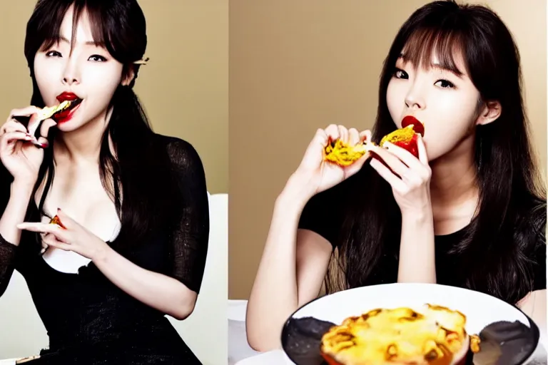 Prompt: Lee Ji-eun, seductively eating