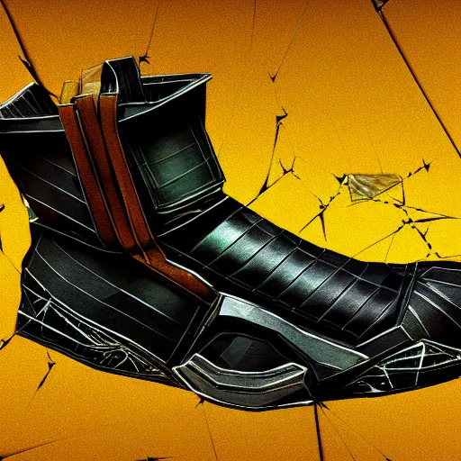 Prompt: low poly 8 k in style of half - life damaged shoe, high textured, conceptual, intricate detailed painting, illustration sharp detail, manga 1 9 9 0