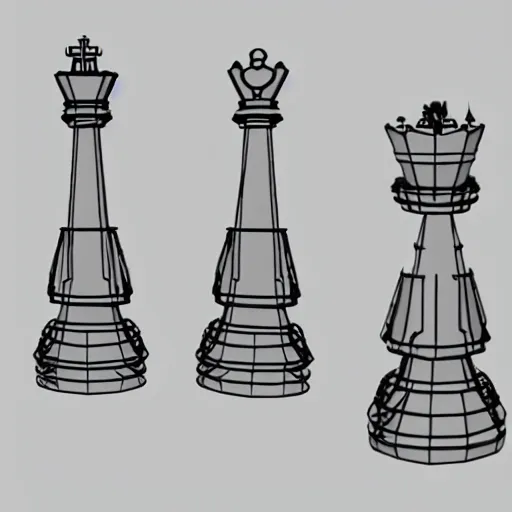 Prompt: chess piece wireframe mesh model, low poly, occult machine