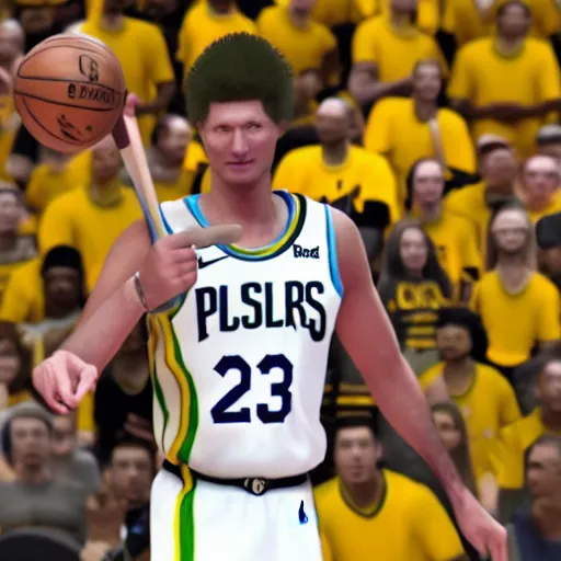 Prompt: nba 2 k 2 1 in game action, facial portrait, larry bird character design, playstation 4, trending on dribble, bryce 3 d, 3 2 k uhd, elite