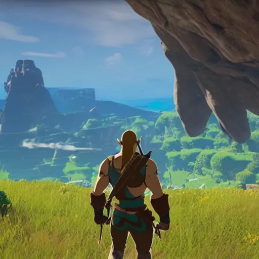 Image similar to dwayne the rock johnson as zelda breath of the wild character screenshot from zelda breath of the wild game