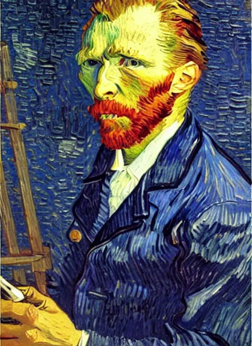 Image similar to lifelike oil painting self - portrait of van gogh using an iphone