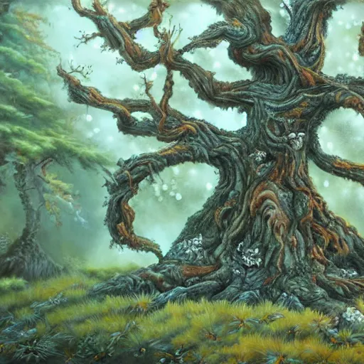 Prompt: A 50 year old tree, fantasy painting, lots of detail