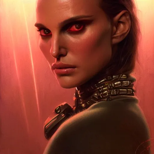 Image similar to a portrait of natalie portman as a succubus in dramatic lighting, interior background, artstation, award - winning realistic sci - fi concept art by jim burns and greg rutkowski, beksinski, a realism masterpiece, alphonse mucha,