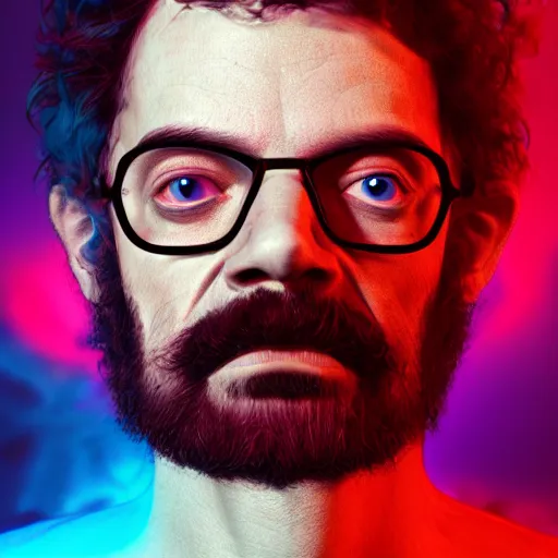 Image similar to terence McKenna modeling seductively with psychedelic mushrooms, psychedelic, cinematic lighting, dramatic, octane render, full body, trending on artstation, perfect facial symmetry, bokeh, 8k, hyper detailed