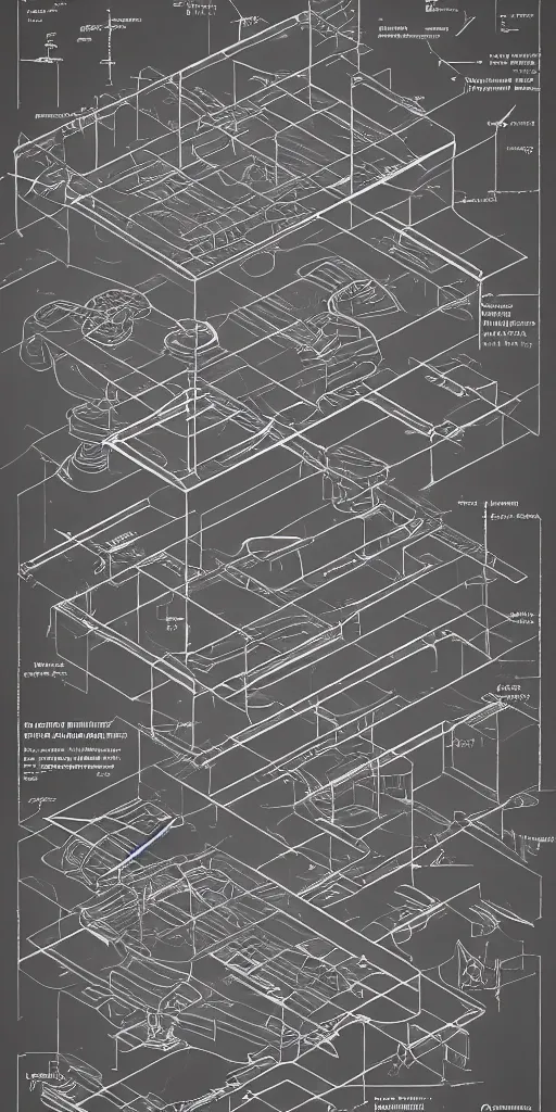 Image similar to robotic cowboy axonometric blueprint, plans, infographic, poster, westworld, year 1850