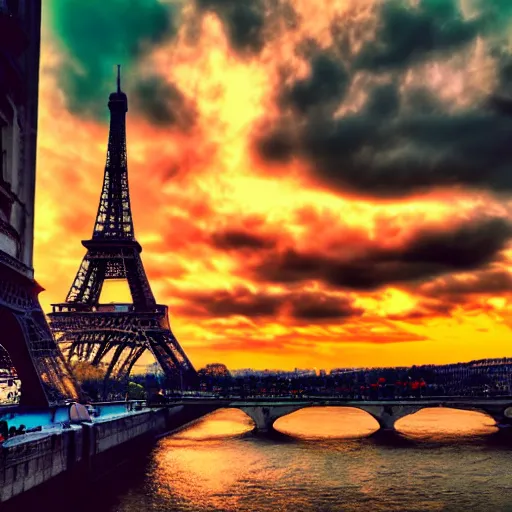 Image similar to epic paris, epic sky, cinematic light