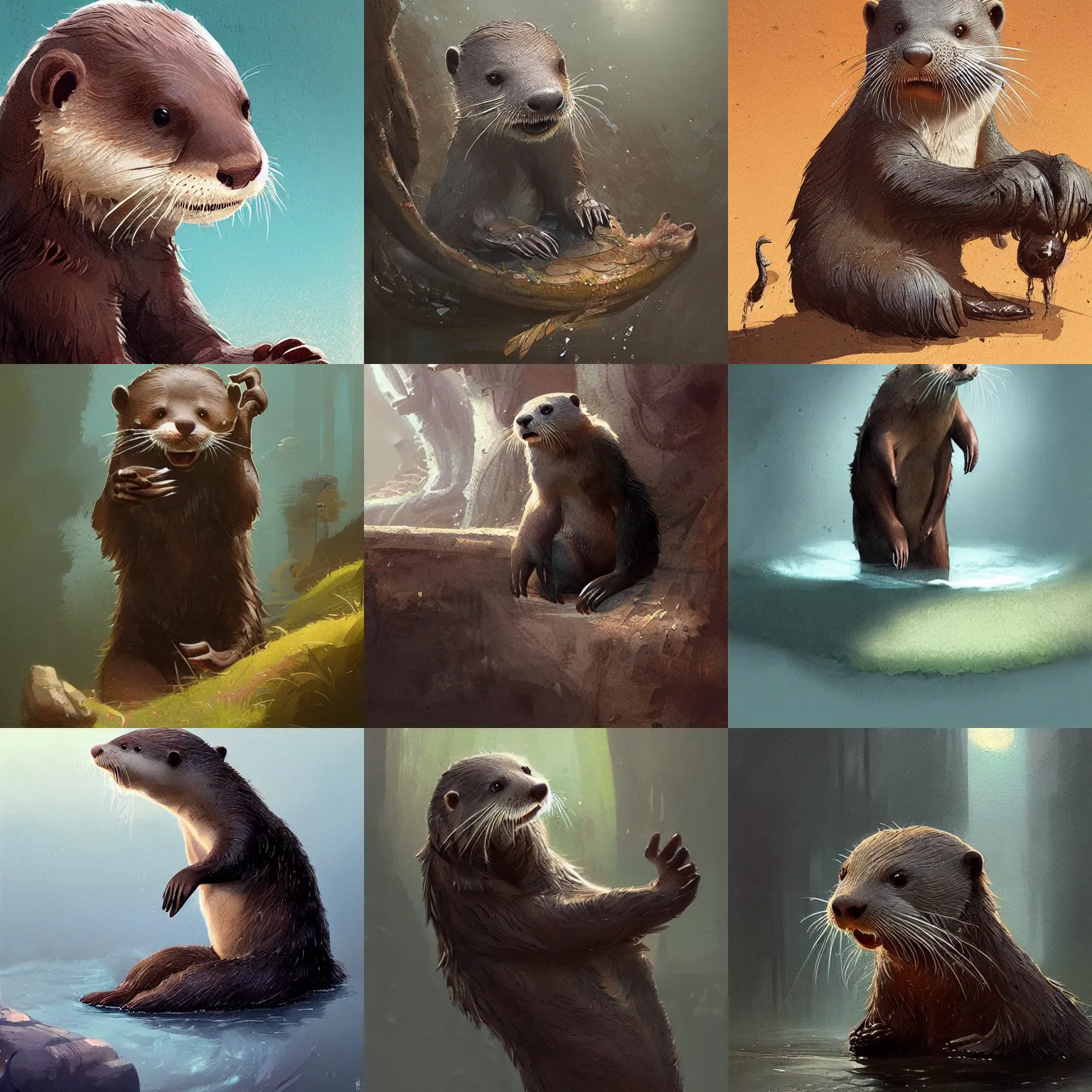 Prompt: cute otter, greg rutkowski, concept art, digital, highly detailed, eddotorial illustration, matte print
