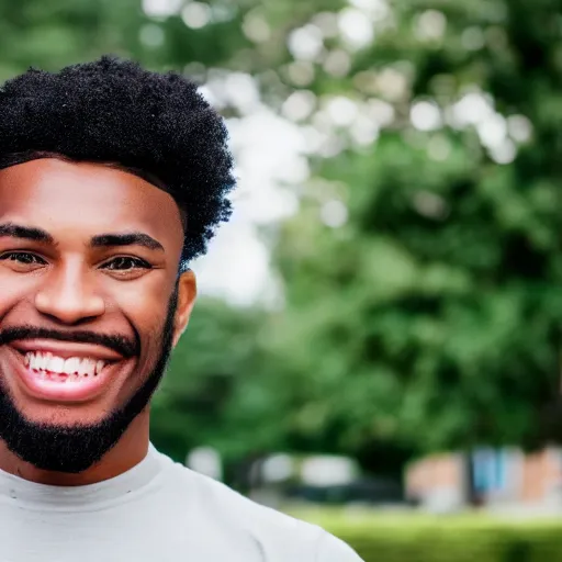 Prompt: african american male with a strange haircut and an expensive - looking texeudo smiling into the camera, f / 2. 0, photography