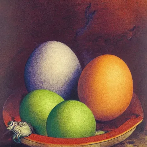 Prompt: color poster of dragon eggs, by adolphe millot