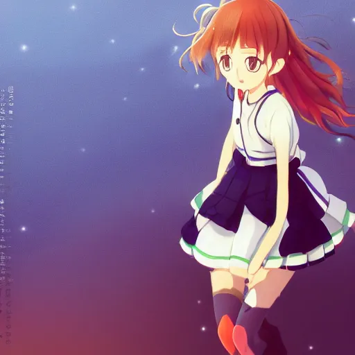 Image similar to a high detail portrait of high school girl by makoto sinkai, kyoto animation, kawaii, full body, in simple background, CLIP STADIO, mad painting