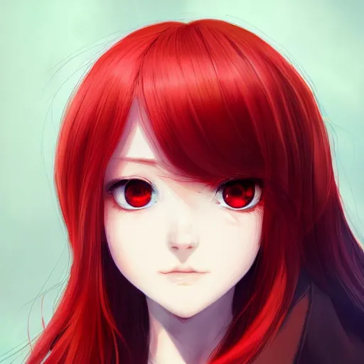 Image similar to full headshot portrait of a girl with long red hair, drawn by WLOP, by Avetetsuya Studios, attractive character, colored sketch anime manga panel, trending on Artstation