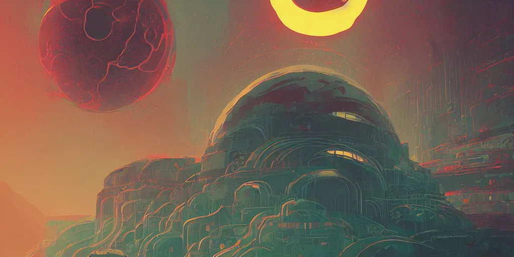 Prompt: a lovecraftian cinematic isograph print of a aetherpunk planet by alena aenami in the style of art - deco art, very, very aesthetic