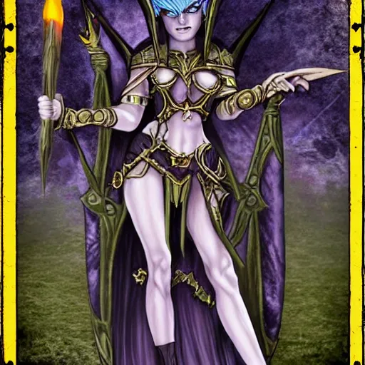 Prompt: dark elf megan kelly sorceress who is summoning a demon in the style of warhammer fantasy : : head and shoulders drawing