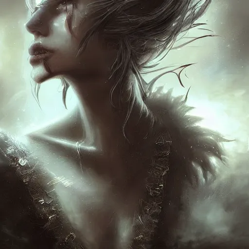 Image similar to kerli koiv as a genasi fire, darkwave, darksynth, concept headshot art, sharp, digital matte painting, art by luis royo, greg rutkowski, wlop, dramatic lighting, trending on artstation