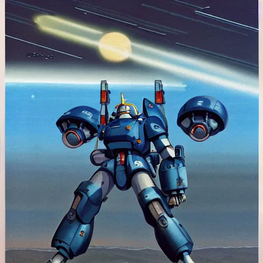 Image similar to gouf mobile suit armed with scifi weapons by chesley bonestell, karel thole, carole feuerman, bandai box art. realistic, trending on artstation