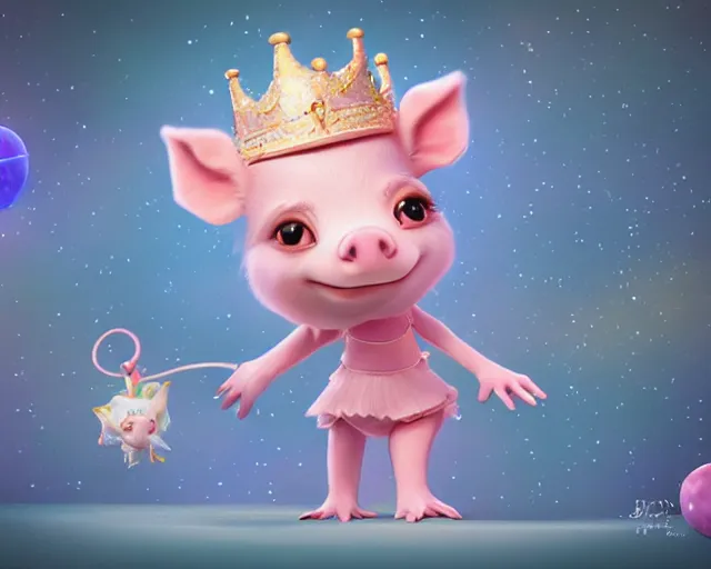 Image similar to 3D Fantasy Cute and adorable space piglet princess, huge adorable eyes, bright stars, Smooth 3D Illustration, soft render, Servando Lupini, Daniil Kudriavtsev, handpaint texture, Blender, 3DCoat