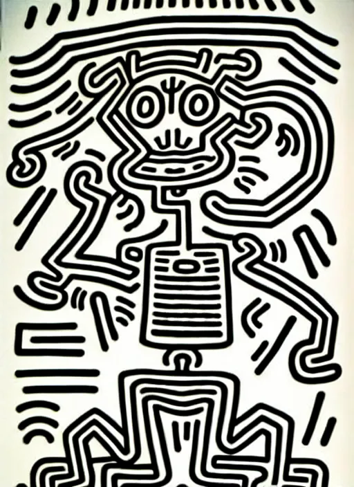 Prompt: image of beautyful female android steampunk by keith haring,