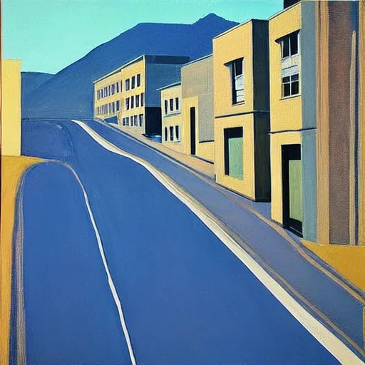 Image similar to “Wayne thiebaud painting of hilly streets and blue skies”