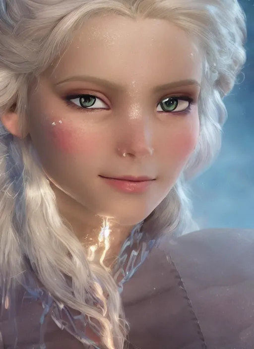 Image similar to elsa from frozen, hyper detailed, digital art, trending in artstation, cinematic lighting, studio quality, smooth render, unreal engine 5 rendered, octane rendered, art style by klimt and nixeu and ian sprigger and wlop and krenz cushart.