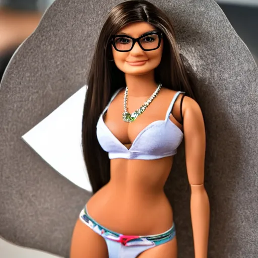 Image similar to mia khalifa as a barbie doll, 4k, high detail, high-resolution photograph, professional photography, ultra-detail, barbie