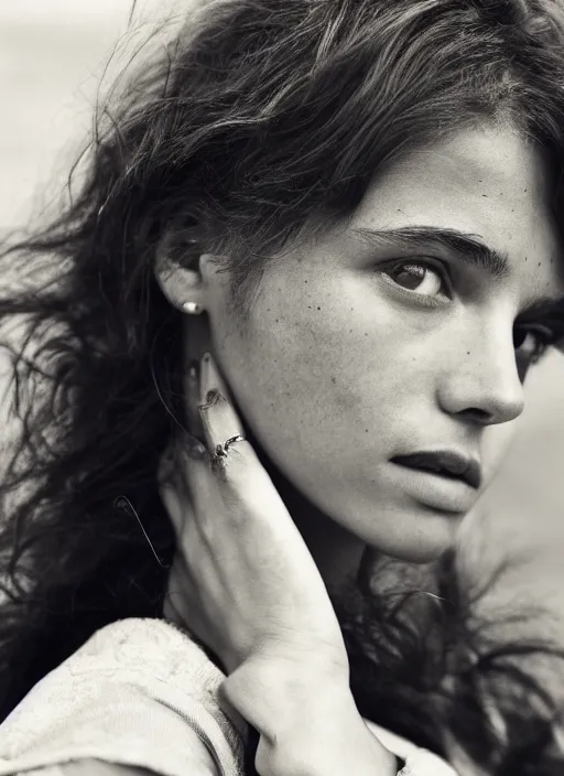 Prompt: portrait of a beautiful 20-year-old Italian woman by Peter Lindbergh, close up, detailed, award winning, Sony a7R