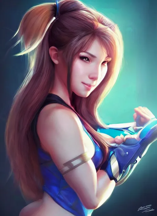 Image similar to beautiful portrait of a gorgeous personal trainer who looks like D. Va , character design by Ross Tran, artgerm detailed, soft lighting