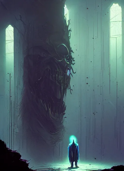 Image similar to wizard in the dark dungeon by denis villeneuve, wayne barlowe, simon birch, marc simonetti, philippe druillet, beeple, bright volumetric sunlight from small windows, rich moody colors, closeup, bokeh, noir