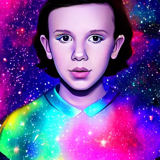 Image similar to Digital Art of Millie Bobby Brown made of galaxies