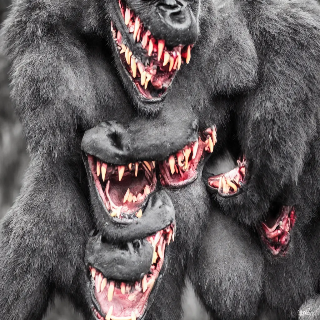 Image similar to demonic gorilla, fangs, vicious