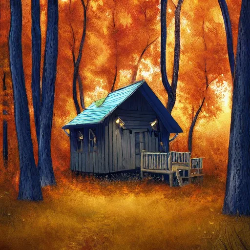 Prompt: cabin in an autumn forest, artstation