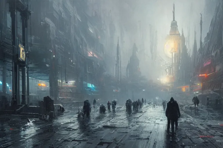 Image similar to cyberpunk depiction of the city of gdansk during arctic conditions by greg rutkowski