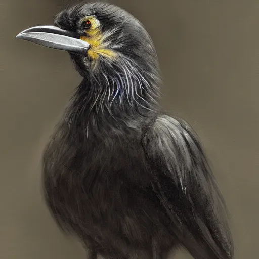 Prompt: a silver feathered crow holding a fine paintbrush in it's beak, by leesha hannigan, ross tran, thierry doizon, kai carpenter, ignacio fernandez rios