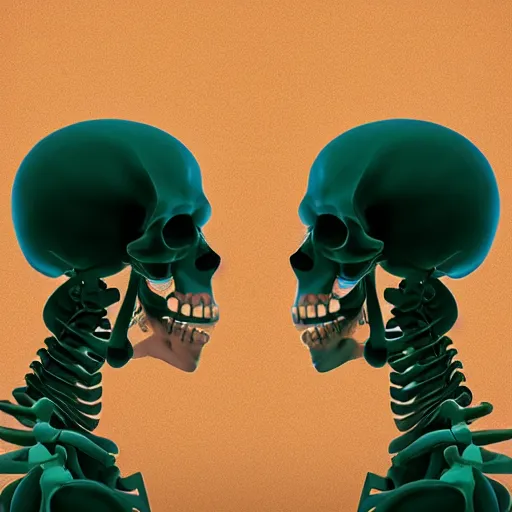 Prompt: A profile of two skeletons facing each other by Beeple, Trending on Artstation