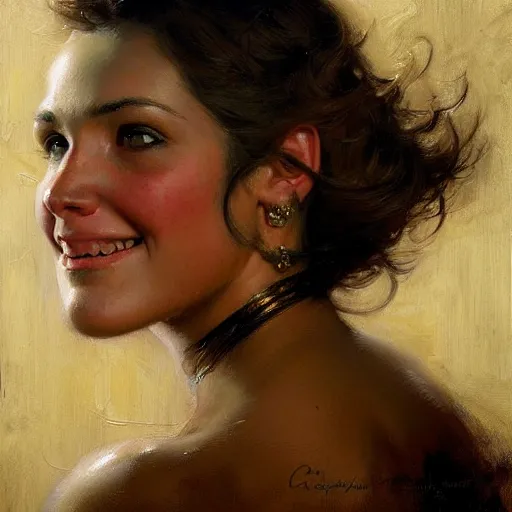 Prompt: a portrait of a pitbull woman hybrid smiling at the viewer. highly detailed painting by gaston bussiere, craig mullins, j. c. leyendecker 8 k