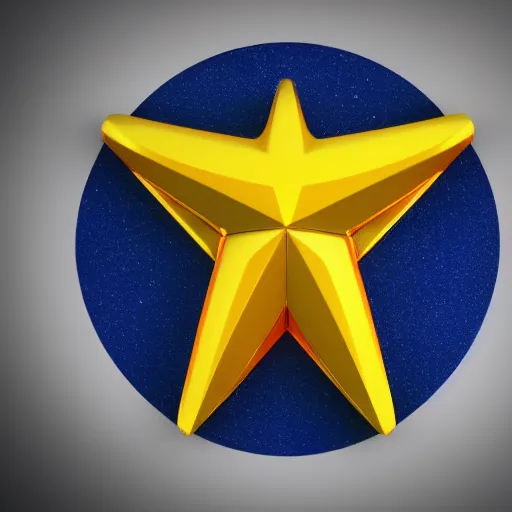 Image similar to custom logo in the shape of a tri-star, highly detailed, 4k, sharp focus, gradient, depth of field, blue, yellow, red, artstation, cgsociety, octane render,