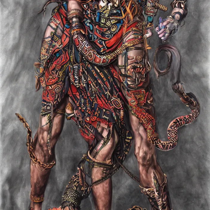 Image similar to serpentskirt god underworld aztec masculine hyperrealism magic man