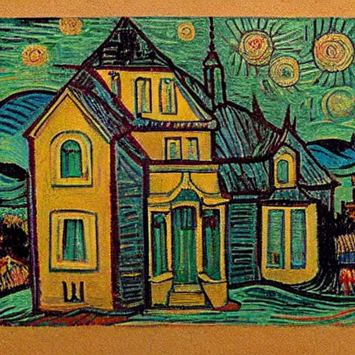 Image similar to amrican gothic in style of van gogh