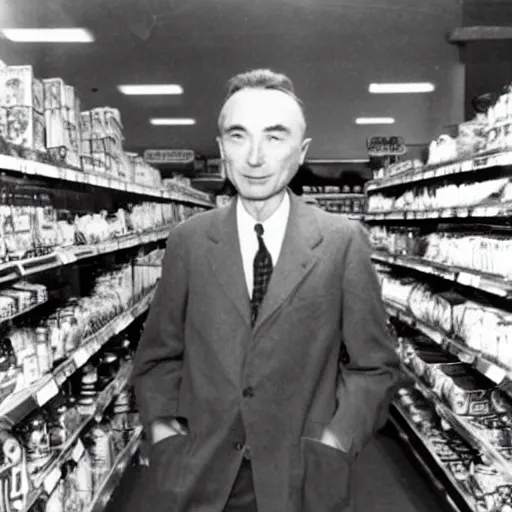 Image similar to photo of robert oppenheimer in the grocery store