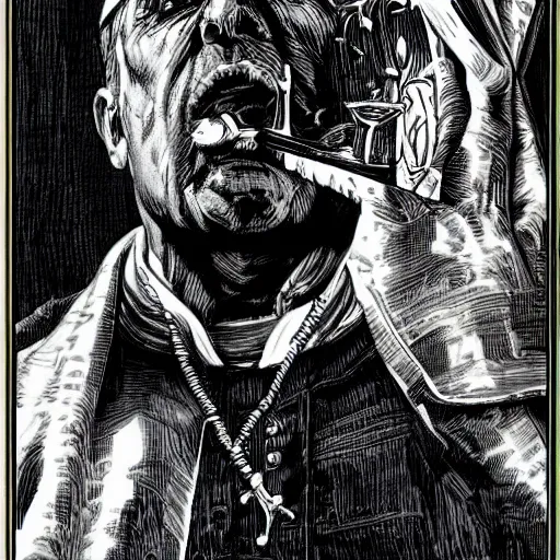 Prompt: The Pope Smoking ,dc comics, dark, intricate, highly detailed, smooth, artstation, digital illustration by Jim Lee