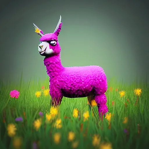 Image similar to “fortnite llama in a field of wildflowers, hyperrealism, photorealistic, hd, 8k, trending on artstation, unsplash, flickr”