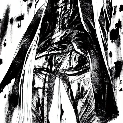 Prompt: android, high detail of the face, full body 1 / 6 nihei tsutomu, style of manga, style black and white, night, city,