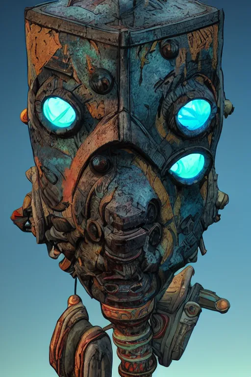 Image similar to tribal vodoo mask feather gemstone global illumination ray tracing hdr that looks like it is from borderlands and by feng zhu and loish and laurie greasley, victo ngai, andreas rocha, john harris